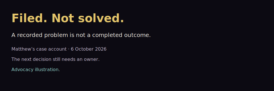 Title card: Filed. Not solved.